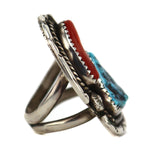 Navajo - Turquoise, Coral, and Silver Ring c. 1950-60s, size 7.25