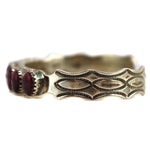 Paylee and Darlene Coonsis - Zuni - Purple Spiny Oyster and Silver Row Bracelet with Stamped Design c. 1980-90s, size 6.25