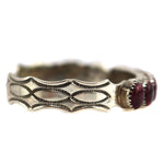 Paylee and Darlene Coonsis - Zuni - Purple Spiny Oyster and Silver Row Bracelet with Stamped Design c. 1980-90s, size 6.25