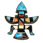 Zuni - Multi-Stone Inlay and Silver Knifewing God Pin/Pendant c. 1940-50s, 2.125" x 2"