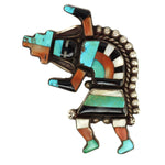 Zuni - Multi-Stone Channel Inlay and Silver Rainbow God Bolo Pendant c. 1950s, 2.5" x 2"