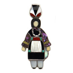 Attributed to Madline Beyuka (b. 1935) - Zuni - Multi-Stone Channel Inlay and Silver Ring with Water Carrier Design c. 1960-70s, size 6.75