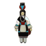 Madeline Beyuka (b. 1935) - Zuni - Multi-Stone Channel Inlay and Silver Ring with Water Carrier Design c. 1960-70s, size 4.75