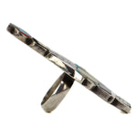 Madeline Beyuka (b. 1935) - Zuni - Multi-Stone Channel Inlay and Silver Ring with Water Carrier Design c. 1960-70s, size 4.75