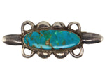 Navajo - Blue Gem Turquoise and Silver Sandcast Pin c. 1940s, 1.125" x 2.75"