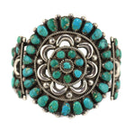 Zuni - Turquoise Cluster and Silver Bracelet c. 1950s, size 7