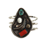 Navajo - Multi-Stone and Silver Bracelet with Feather Design c. 1950-60s, size 6