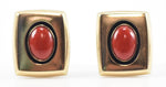Frank Patania, Jr. - Coral, 14K Gold, and Sterling Silver Post Earrings with Shadowbox Design c. 1960s, 1" x 0.75"