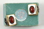 Frank Patania, Jr. - Coral, 14K Gold, and Sterling Silver Post Earrings with Shadowbox Design c. 1960s, 1" x 0.75"