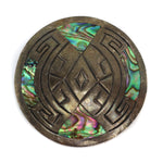 Mexican - Abalone and Silver Pin/Pendant c. 1950-60s, 2" diameter