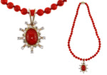 Sam Patania - "Star Pendant" White Sapphire, Mediterranean Coral, and 14K Yellow and White Gold Necklace, 21" length