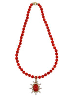 Sam Patania - "Star Pendant" White Sapphire, Mediterranean Coral, and 14K Yellow and White Gold Necklace, 21" length
