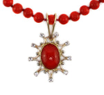 Sam Patania - "Star Pendant" White Sapphire, Mediterranean Coral, and 14K Yellow and White Gold Necklace, 21" length