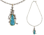 Sam Patania - "Diamond Cascade" Diamond, Number 8 Spiderweb Turquoise, and 18K White and Yellow Gold Necklace, 18" length