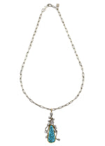 Sam Patania - "Diamond Cascade" Diamond, Number 8 Spiderweb Turquoise, and 18K White and Yellow Gold Necklace, 18" length