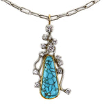 Sam Patania - "Diamond Cascade" Diamond, Number 8 Spiderweb Turquoise, and 18K White and Yellow Gold Necklace, 18" length