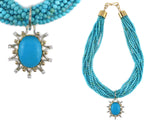 Sam Patania - "Queen's Pendant" Diamond, Sleeping Beauty Turquoise, and 18K White and Yellow Gold 10-Strand Necklace, 22" length