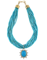 Sam Patania - "Queen's Pendant" Diamond, Sleeping Beauty Turquoise, and 18K White and Yellow Gold 10-Strand Necklace, 22" length