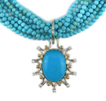 Sam Patania - "Queen's Pendant" Diamond, Sleeping Beauty Turquoise, and 18K White and Yellow Gold 10-Strand Necklace, 22" length