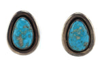 Allen Pooyouma (1922-2014) - Hopi - Turquoise and Sterling Silver Post Earrings c. 1950s, 1.25" x 1"