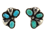 Allen Pooyouma (1922-2014) - Hopi - Turquoise and Sterling Silver Post Earrings c. 1950s, 1.375" x 1"