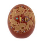 Ray Tafoya (1956-1994) - Santa Clara Redware Sgraffito Seed Jar with Turquoise Inlay and Fish Pictorial c. 1983, 2" x 1.625"