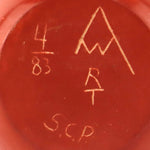 Ray Tafoya (1956-1994) - Santa Clara Redware Sgraffito Seed Jar with Turquoise Inlay and Fish Pictorial c. 1983, 2" x 1.625"