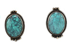 Joe Begay - Navajo - Turquoise and Sterling Silver Post Earrings c. 1970-80s, 1.125" x 0.75"