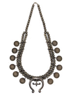 Navajo - Silver Squash Blossom-Style Necklace with Buffalo Nickels c. 1960s, 26" length