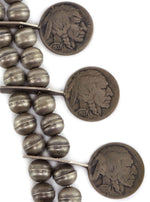 Navajo - Silver Squash Blossom-Style Necklace with Buffalo Nickels c. 1960s, 26" length