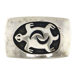 Bernard Dawahoya (1937-2010) - Hopi - Silver Overlay Belt Buckle with Turtle Pictorial Design c. 1970s, 1.5" x 2.25"