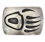 Hopi Silvercraft Guild - Silver Overlay Belt Buckle with Bear Claw Pictorial Design c. 1980s, 2" x 3"