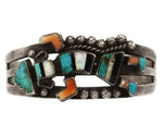 Zuni - Multi-Stone Inlay and Silver Bracelet with Rainbow God Design c. 1940s, size 6.5