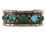 Navajo - Turquoise and Silver Bracelet with Stamped Design c. 1930s, size 6.75