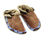 Sioux Beaded Leather Moccasins with Quillwork Design c. 1890s, 3" x 4" x 11"