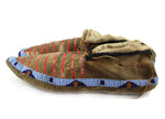Sioux Beaded Leather Moccasins with Quillwork Design c. 1890s, 3" x 4" x 11"