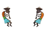 Navajo - Multi-Stone Channel Inlay and Sterling Silver Post Kokopelli Earrings c. 1950-60s, 1" x 0.5"