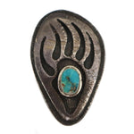 Navajo - Turquoise and Silver Overlay Pin with Bear Claw Design c. 1940s, 1" x 0.625"