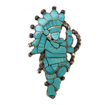 Lavonne Lalio - Zuni - Turquoise Channel Inlay and Silver Ring with Dancer Design c. 1970-80s, size 6