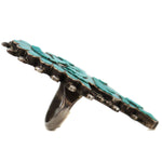 Lavonne Lalio - Zuni - Turquoise Channel Inlay and Silver Ring with Dancer Design c. 1970-80s, size 6