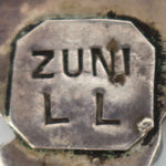 Lavonne Lalio - Zuni - Turquoise Channel Inlay and Silver Ring with Dancer Design c. 1970-80s, size 6