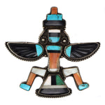 Zuni - Multi-Stone Inlay and Silver Knifewing Pin c. 1930-40s, 2.625" x 2.75"