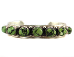 Will Denetdale - Navajo - Turquoise and Sterling Silver Row Bracelet with Stamped Design c. 1990s, size 6.25