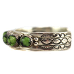 Will Denetdale - Navajo - Turquoise and Sterling Silver Row Bracelet with Stamped Design c. 1990s, size 6.25