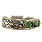 Will Denetdale - Navajo - Turquoise and Sterling Silver Row Bracelet with Stamped Design c. 1990s, size 6.25