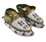 Sioux Leather Beaded Moccasins with Pictorial Design c. 1890-1900s, 3.75" x 4" x 9.5"