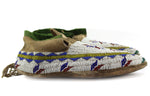 Sioux Leather Beaded Moccasins with Pictorial Design c. 1890-1900s, 3.75" x 4" x 9.5"