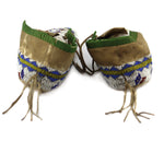 Sioux Leather Beaded Moccasins with Pictorial Design c. 1890-1900s, 3.75" x 4" x 9.5"