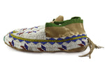 Sioux Leather Beaded Moccasins with Pictorial Design c. 1890-1900s, 3.75" x 4" x 9.5"