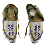 Sioux Leather Beaded Moccasins with Pictorial Design c. 1890-1900s, 3.75" x 4" x 9.5"